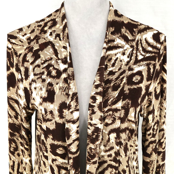 Chicos Travelers Jacket 1 Womens Medium 8 Animal Print Beige Brown Stretch Knit - Picture 7 of 15